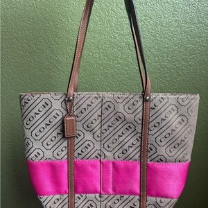 Coach Lozenge Pink and Brown Tote